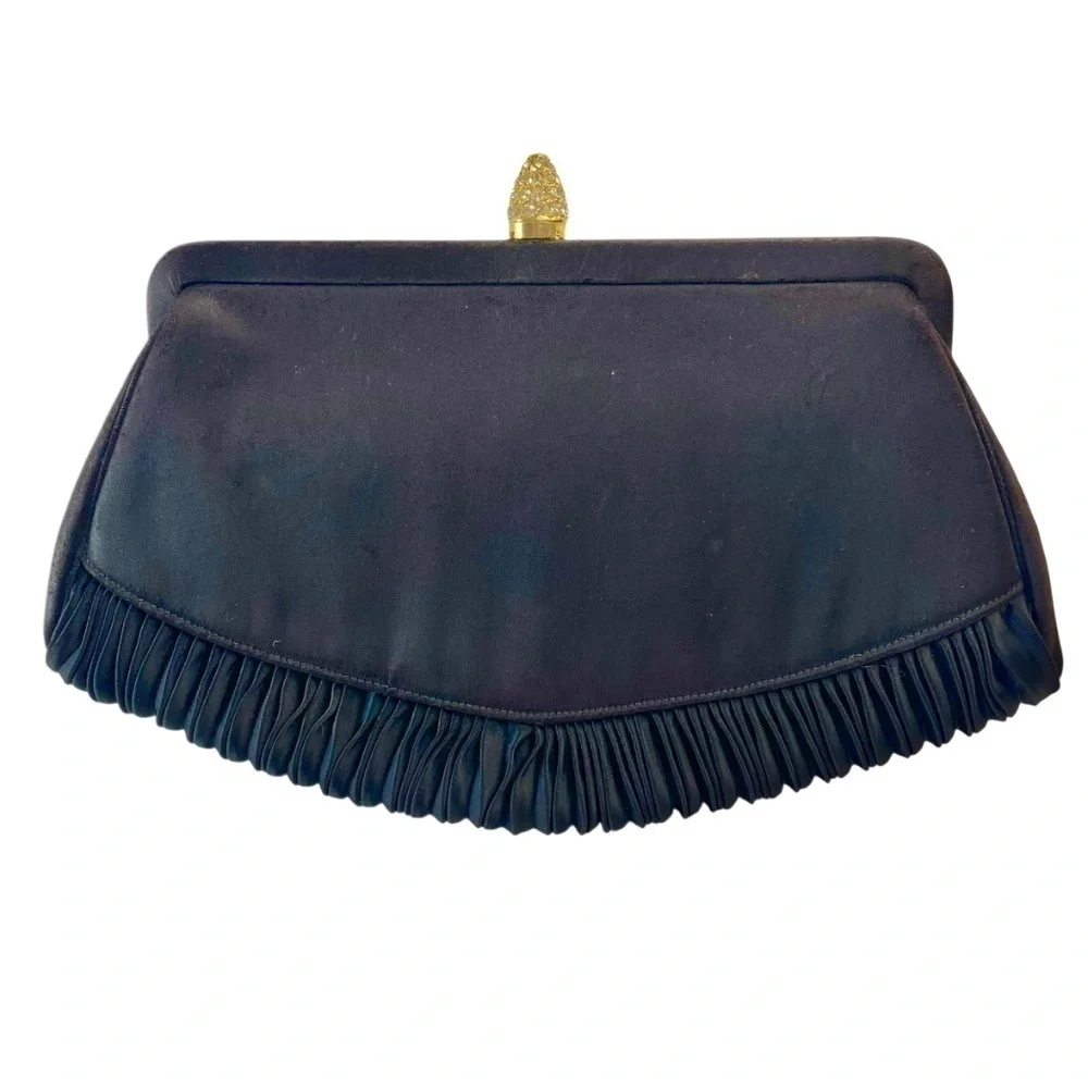 Vintage Magid 60’s Pleated Clutch with Rhinestone Clasp and Baby Coin Bag